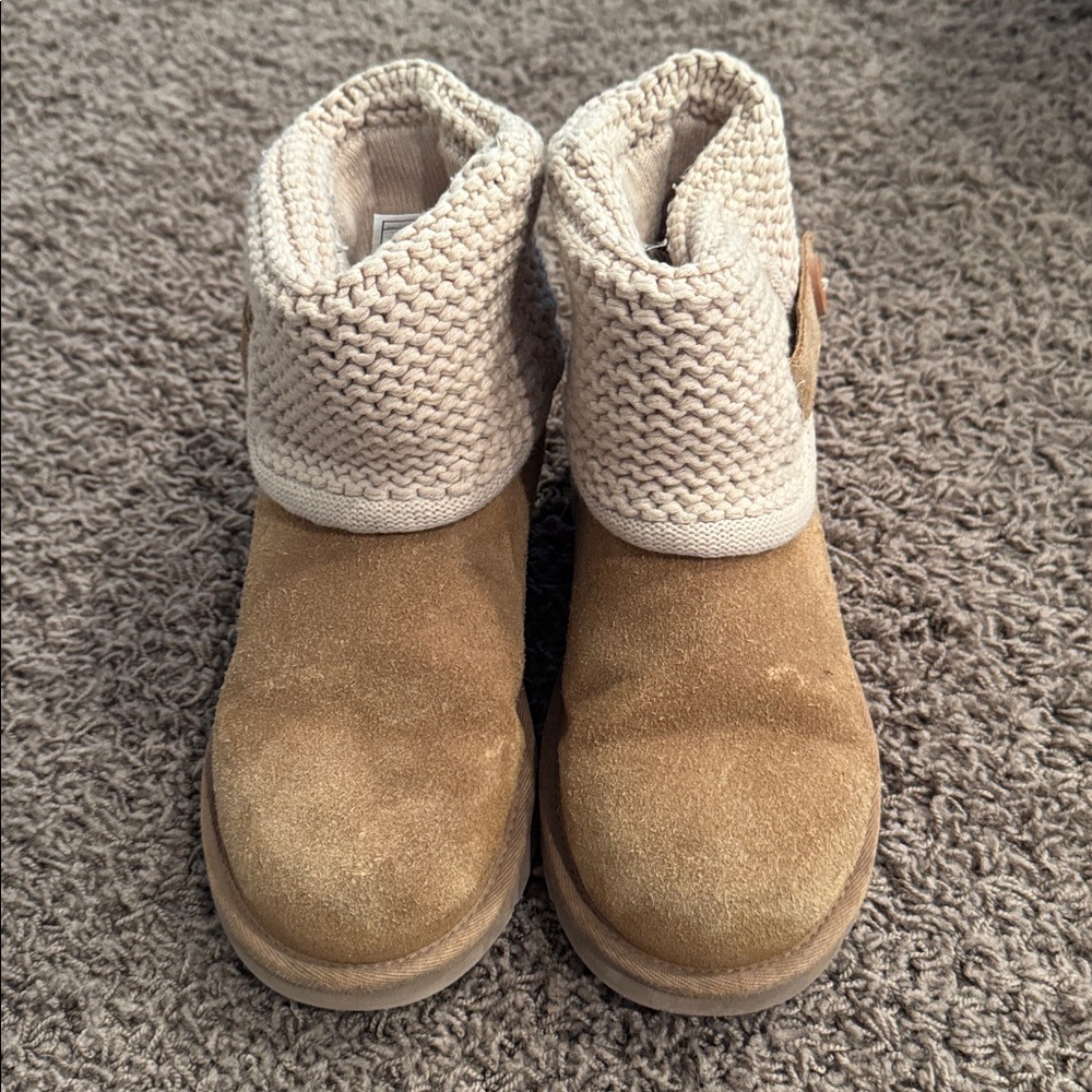 UGG Tan Suede Boots with Knit Cuff